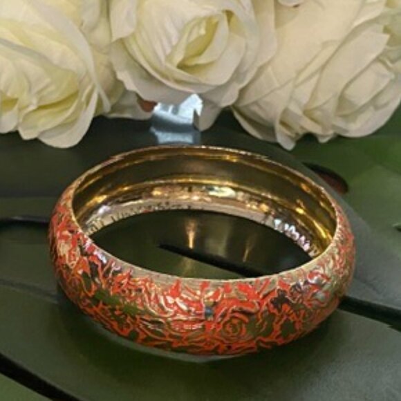 Enamel Orange and Gold Metal Bracelet NWOT Jewelry Bangle Bracelet Summer Style - Picture 3 of 14